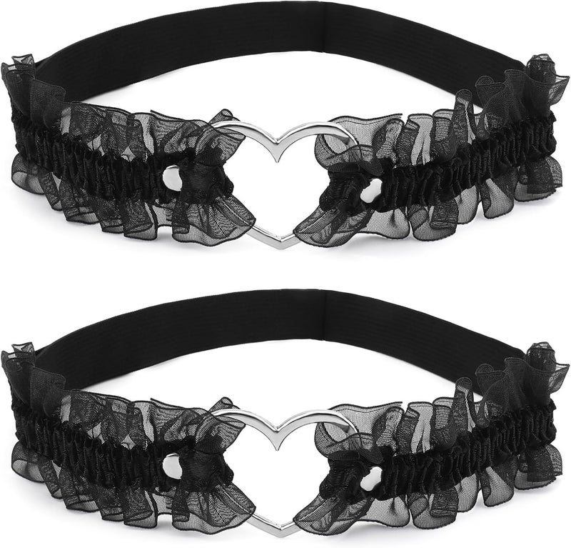 MystiCharm Store Garter Belt for Women Girls Lace Heart Leg Garters 2 Pcs Adjustable Wedding Punk Gothic Elastic Garter Belts - Image 1
